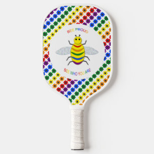 Raquette De Pickleball Cute LGBT Proud Rainbow Bee and Flowers
