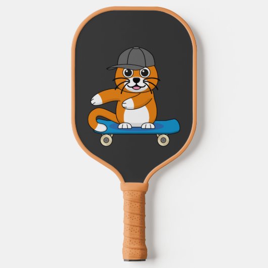 Raquette De Pickleball Cute Orange Chat sur Skateboard Cartoon (Recto)
