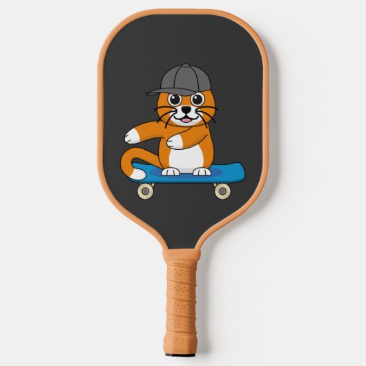 Raquette De Pickleball Cute Orange Chat sur Skateboard Cartoon (Verso)