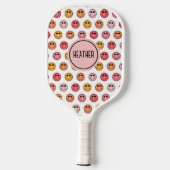Raquette De Pickleball Cute Pink Smile Face Pattern Monogram (Verso)