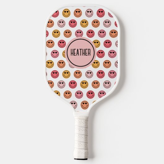 Raquette De Pickleball Cute Pink Smile Face Pattern Monogram (Verso)