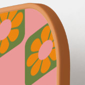 Raquette De Pickleball Cute Retro Hippie Fleur Checkerboard Rose Vert (Détail gauche)