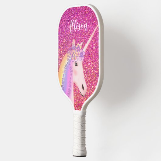 Raquette De Pickleball Cute Unicorn rose Parties scintillant personnalisé (Gauche)