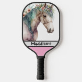 Raquette De Pickleball Cute Watercolor Horse Customizable Name (Verso)