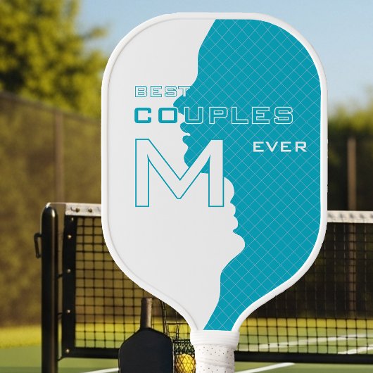 Raquette De Pickleball Cyan Best Couples avec initiales monogrammes avec 