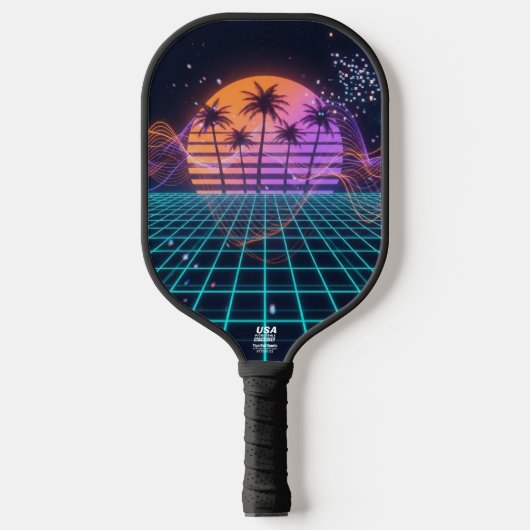 Raquette De Pickleball Cyber-Pulse Neon Soundwave Modern 80s  (Recto)
