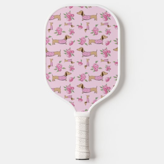 Raquette De Pickleball Dachshund cadeau floral rose (Recto)