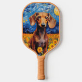 Raquette De Pickleball Dachshund & Sunflowers Art Cadeau (Recto)