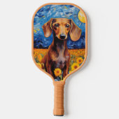 Raquette De Pickleball Dachshund & Sunflowers Art Cadeau (Verso)