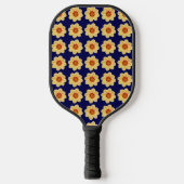 Raquette De Pickleball Dahlia jaune motif floral sur bleu (Recto)