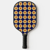 Raquette De Pickleball Dahlia jaune motif floral sur bleu (Verso)