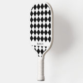 Raquette De Pickleball Damier diagonal noir et blanc dynamique Nom (Gauche)