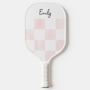 Raquette De Pickleball Damier personnalisé rose et blanc