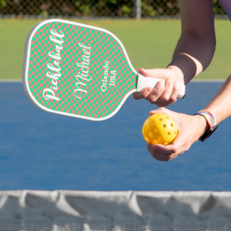 Raquette De Pickleball Damier Rose Poudré et Vert Menthe Personnalisé