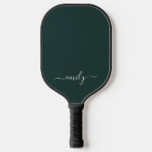 Raquette De Pickleball Dark Green Modern Script Nom du monogramme (Recto)