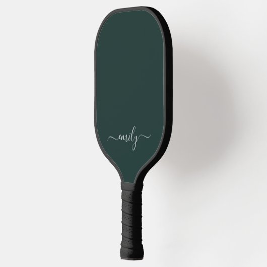 Raquette De Pickleball Dark Green Modern Script Nom du monogramme (Gauche)