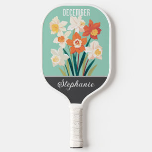 Raquette De Pickleball Décembre Fleur de naissance Nom personnalisé