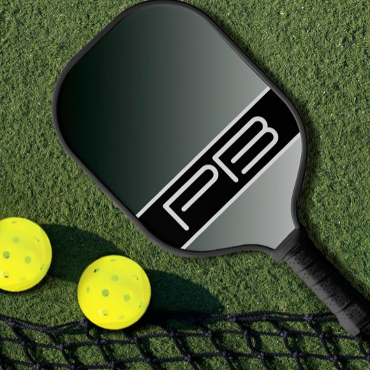 Raquette De Pickleball Dégradé Moderne Cool Double Initiales Noir Gris