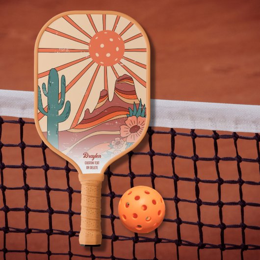 Raquette De Pickleball Desert Sunset Cactus Mesa Mounts Texte personnalis