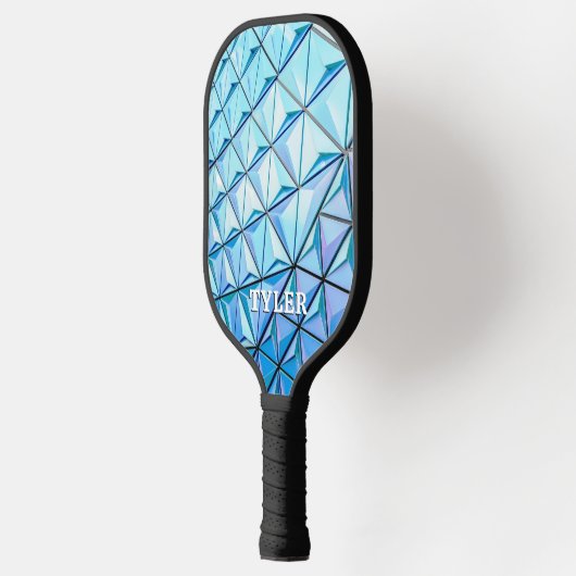 Raquette De Pickleball Design géométrique bleu, nom blanc (Gauche)