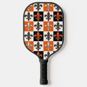 Raquette De Pickleball Design Orange Noir Blanc À damiers Fleur de lis