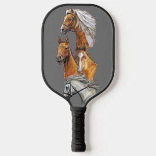 Raquette De Pickleball Dessin à la main chevaux portraits portrait portra
