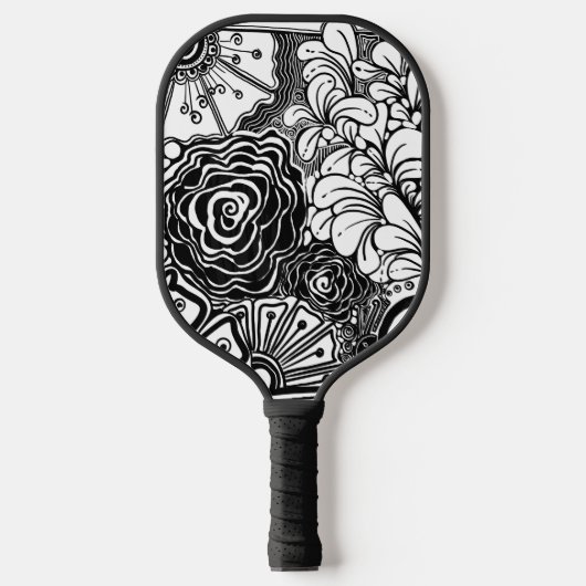 Raquette De Pickleball Dessin Floral Zen Noir Et Blanc (Recto)