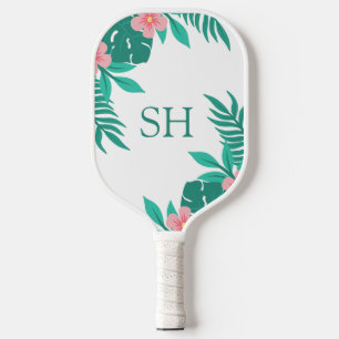 Raquette De Pickleball Dessin Tropical Floral Personnalisé Initiale Perso