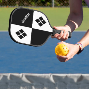 Raquette De Pickleball Diamants Noir et Blanc   Géométrique Moderne Perso
