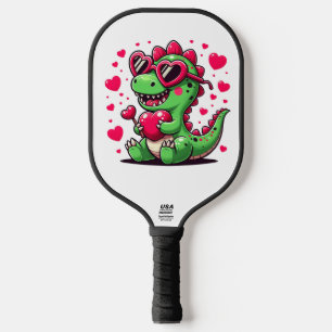 Raquette De Pickleball Dinosaure mignon avec Lunettes de soleil du Coeur 