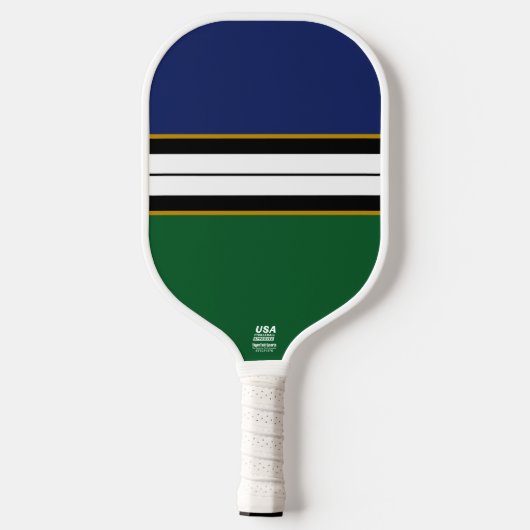 Raquette De Pickleball Distinctive Dark Navy Green Center Racing Stripes (Verso)
