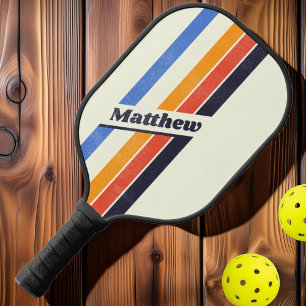 Raquette De Pickleball Distressed Retro cinq striped Dark avec le nom