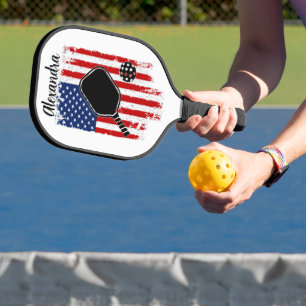 Raquette De Pickleball Distressed Stars & Stripes Drapeau Nom modifiable