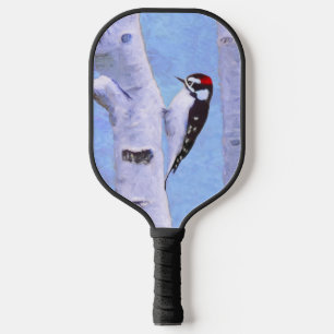 Raquette De Pickleball Downy Woodpecker Painting - Original Bird Art