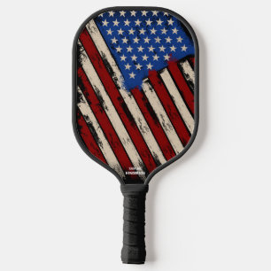 Raquette De Pickleball Drapeau américain Abstrait, Nom de texte personnal