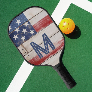 Raquette De Pickleball Drapeau américain Russe Rouge Blanc Bleu Monogramm