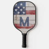 Raquette De Pickleball Drapeau américain Russe Rouge Blanc Bleu Monogramm (Verso)