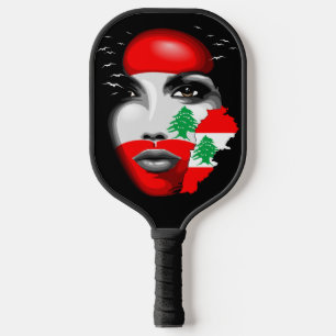 Raquette De Pickleball Drapeau et carte du Liban sur le visage de la fill