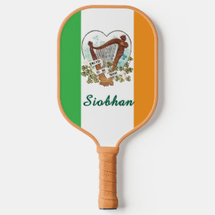 Raquette De Pickleball Drapeau irlandais avec harpe Vintage et Shamrock P