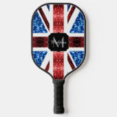 Raquette De Pickleball Drapeau rouge et bleu parties scintillant Monogram (Recto)