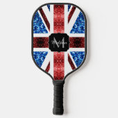 Raquette De Pickleball Drapeau rouge et bleu parties scintillant Monogram (Verso)