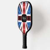 Raquette De Pickleball Drapeau rouge et bleu parties scintillant Monogram (Gauche)