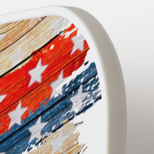 Raquette De Pickleball Drapeau rustique américain Monogramme Pickleball P (Détail gauche)