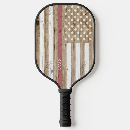 Raquette De Pickleball Drapeau rustique Bois mince Ligne rouge Patriotiqu (Recto)