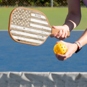 Raquette De Pickleball Drapeau USA patriotique en bois rustique personnal