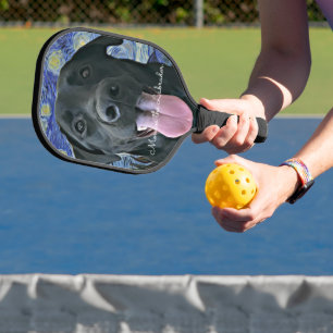 Raquette De Pickleball Drôle Black Lab Texte personnalisé