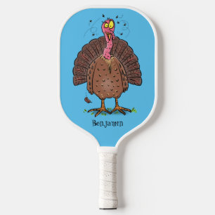 Raquette De Pickleball Drôle dinde marron de la ferme avec des mouches de