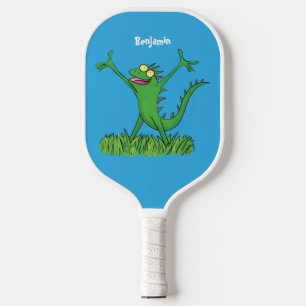 Raquette De Pickleball Drôle vert souriant animé lézard d'iguane