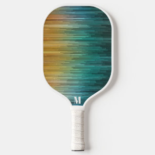 Raquette De Pickleball Écran Techno Moderne Bleu Vert Jaune Monogramme