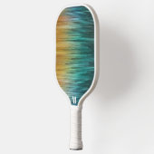Raquette De Pickleball Écran Techno Moderne Bleu Vert Jaune Monogramme (Gauche)